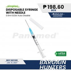 Bargain Hunters - Simplex Auto Disable Syringe w/ Needle, 0.5cc, G-23 x 1 (Sold by 100s)